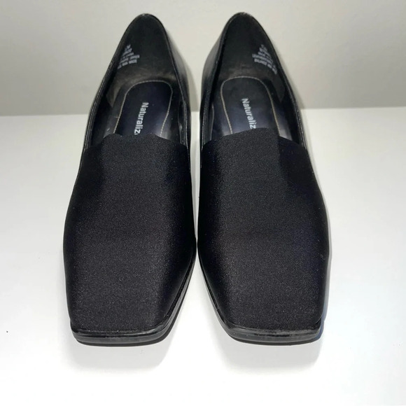 Naturalizer Black Square Toe Slip-on Contrast Leather Block Heels 7.5 Women’s - Picture 2 of 11